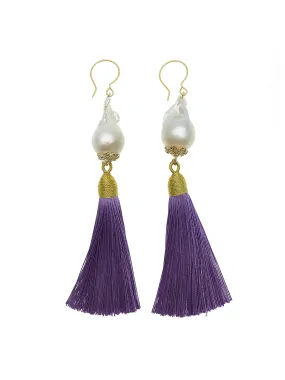 Baroque Pearls Purple Tassel Earrings CE015