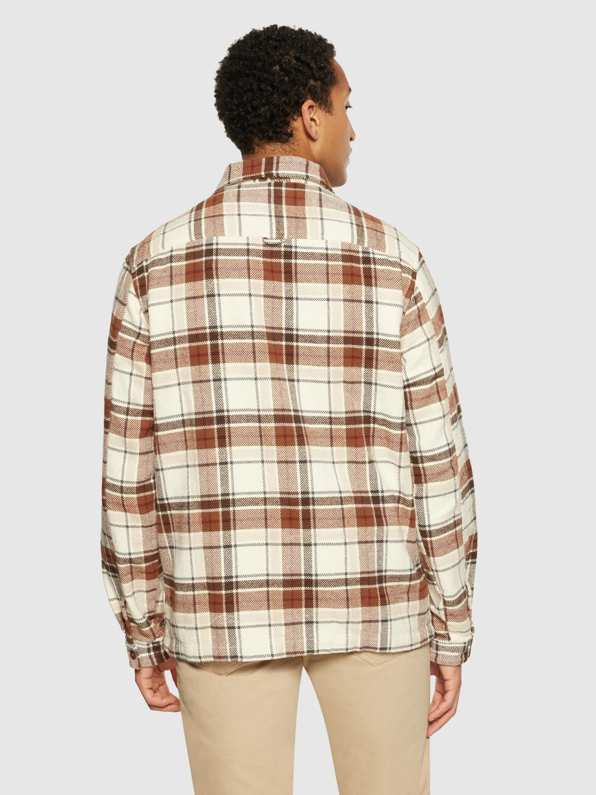 Big checked heavy flannel overshirt - Beige check