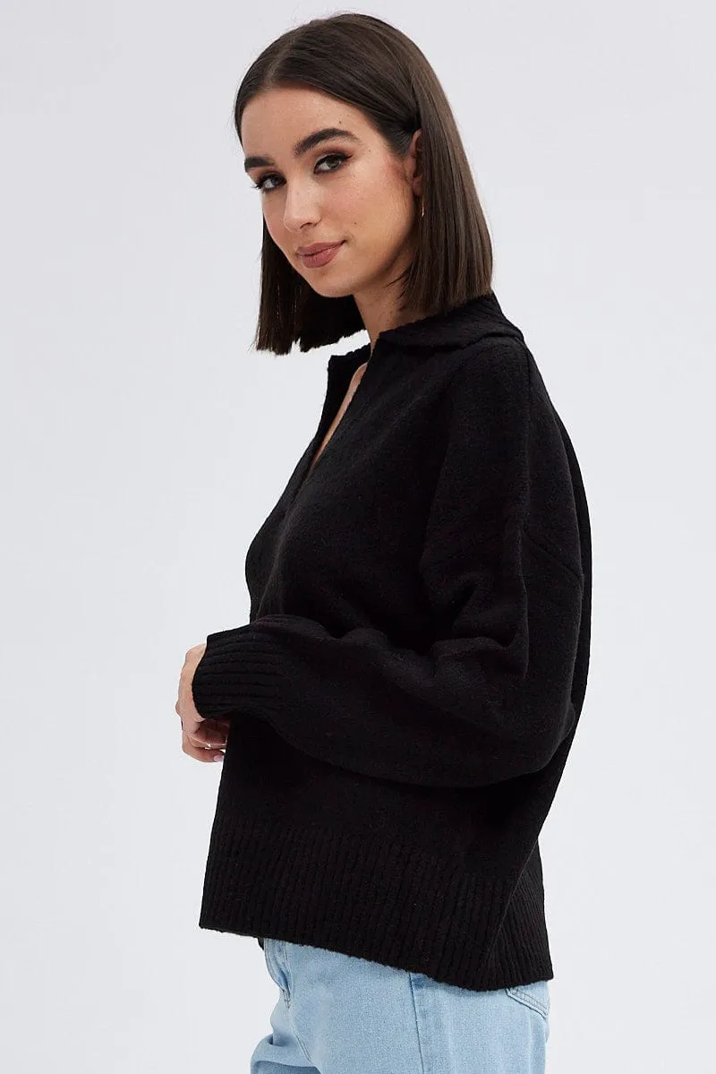 Black Collar Knit Jumper Stripe