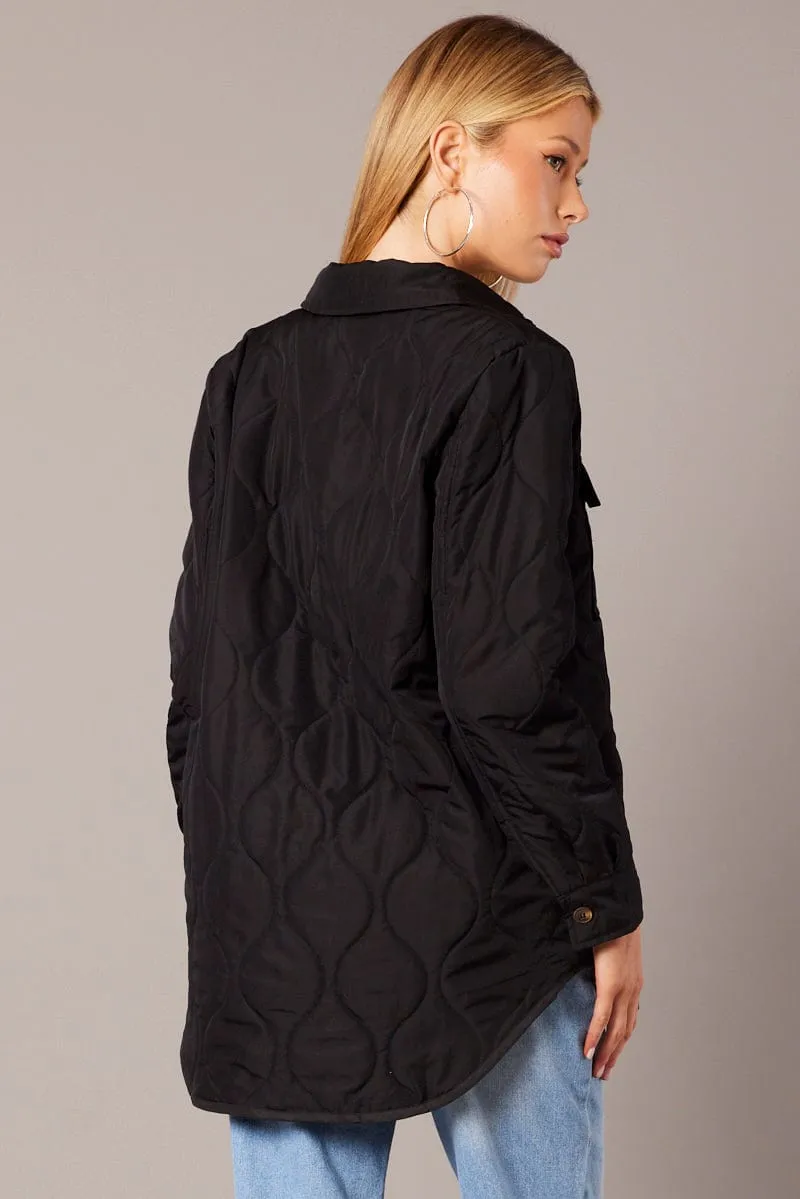 Black Jacket Puffer Collared Long Sleeve