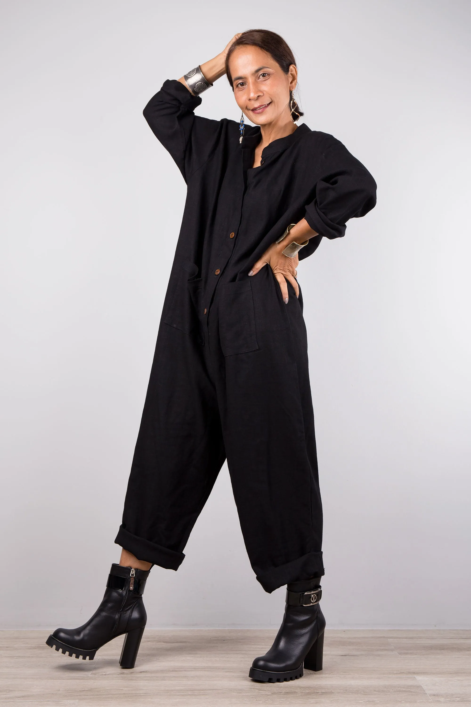 Black linen jumpsuit