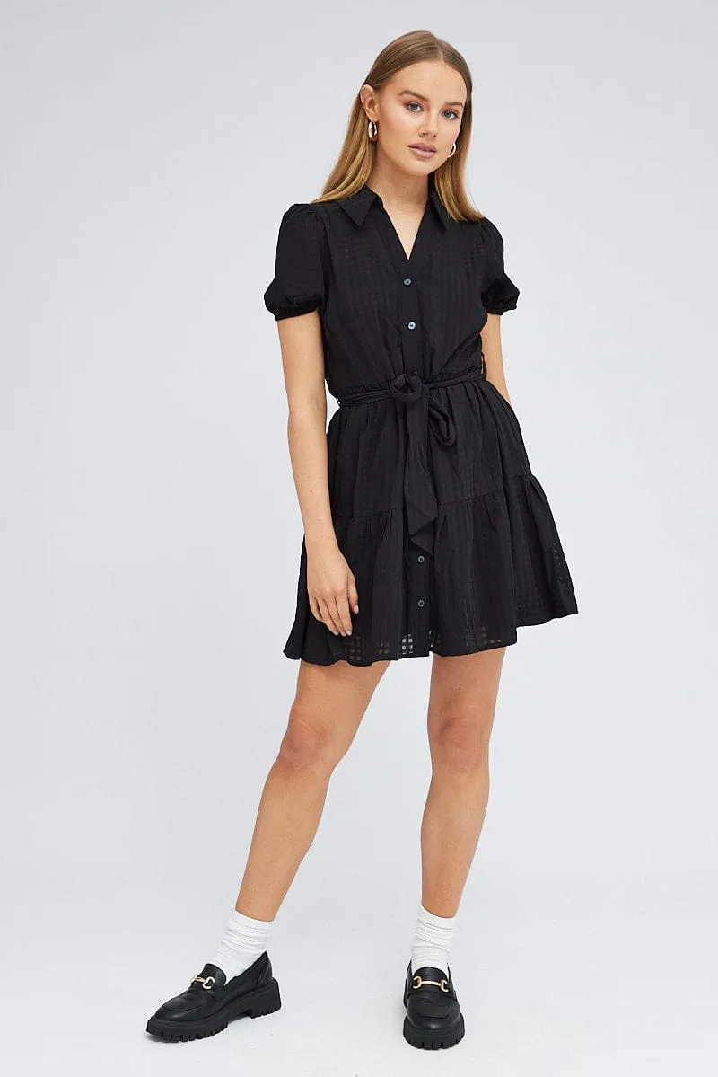 Black Shirt Dress Short Sleeve Tiered