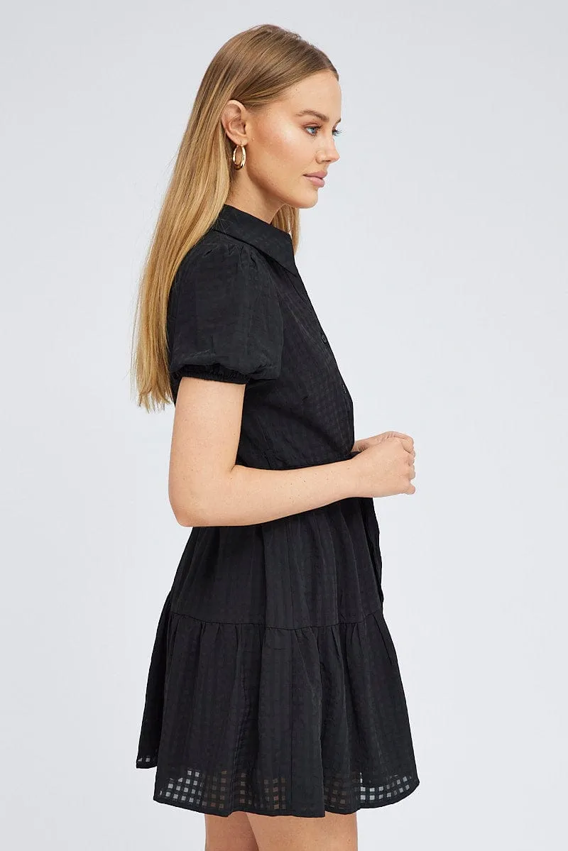 Black Shirt Dress Short Sleeve Tiered