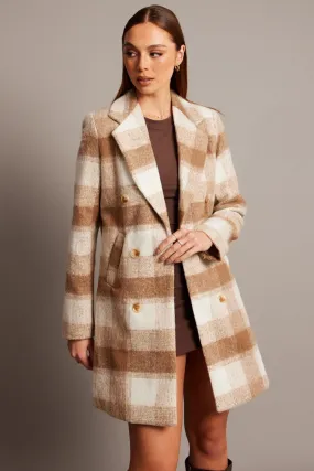 Brown Check Coat Long Sleeve