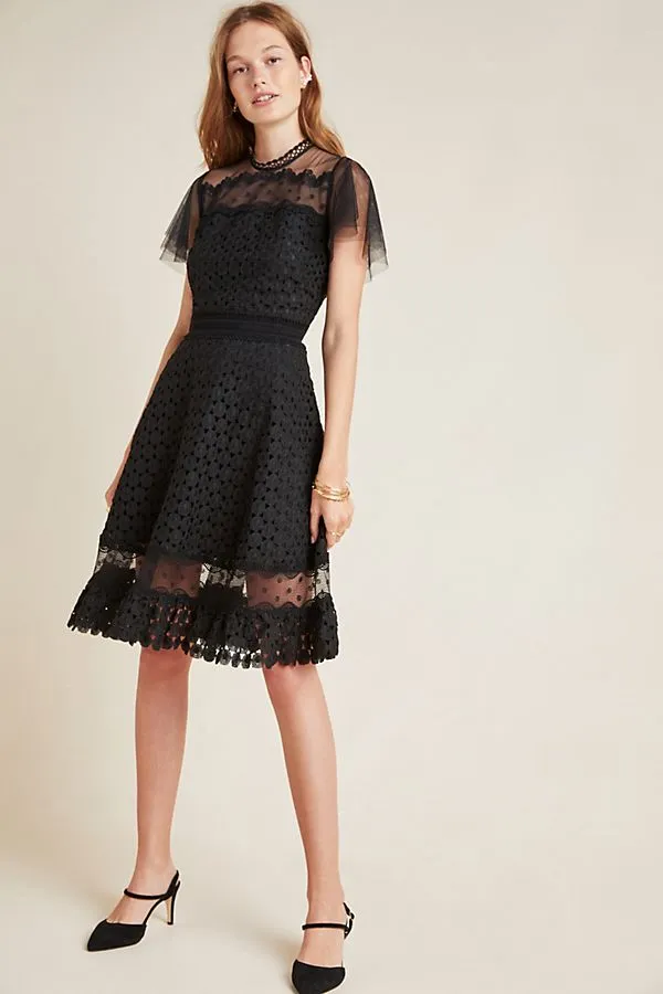 Brynn Fit and Flare Dress - Black Tulle and Lace