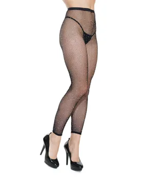 Footless Fishnet with Rhinestone Pantyhose - Black