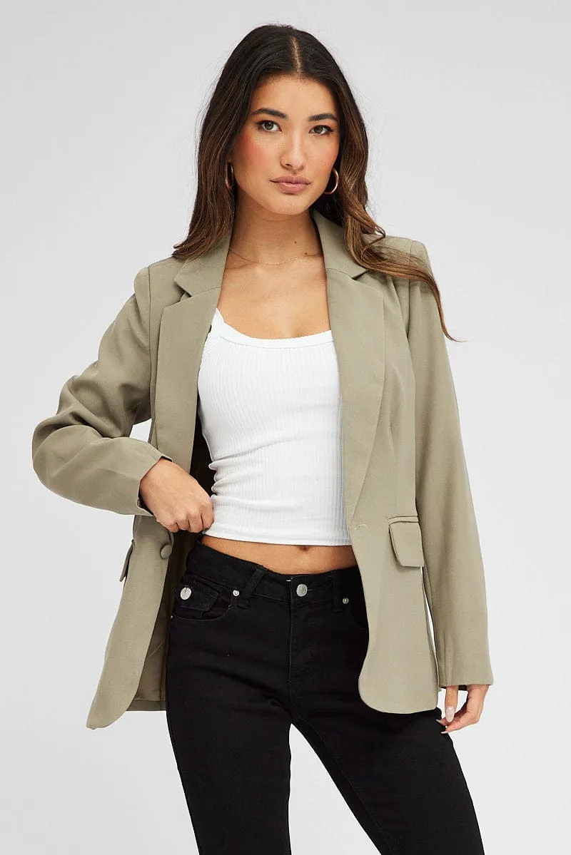 Green Jacket Long Sleeve Collar Neck