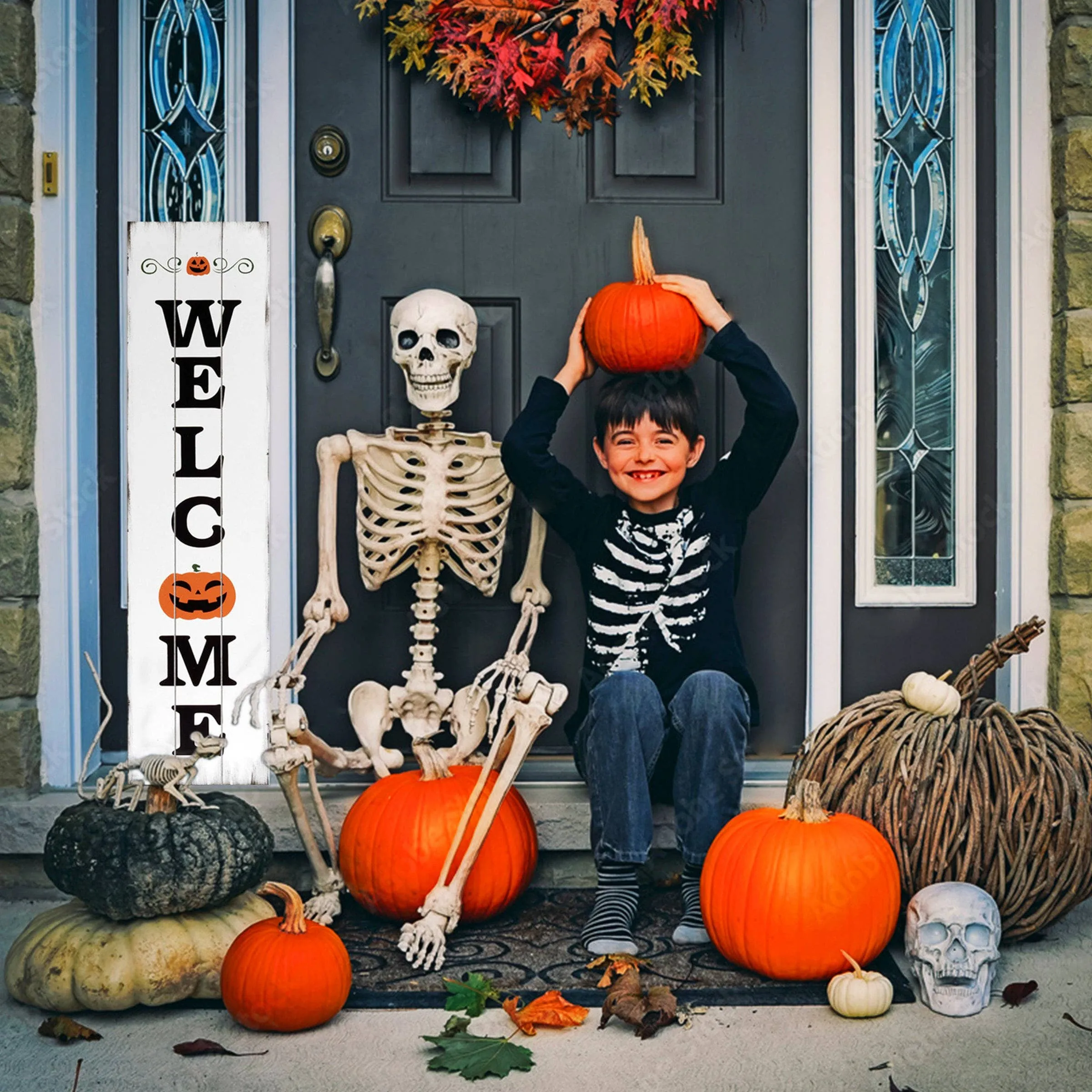 Halloween Sign for Home Decor | Halloween Welcome Sign for Front Door | Halloween Welcome Sign | Reversible Vertical Porch Sign