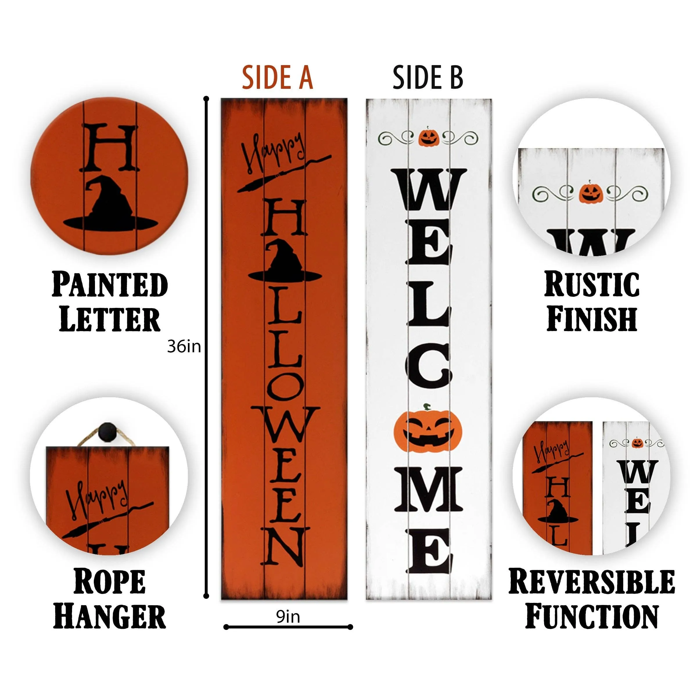 Halloween Sign for Home Decor | Halloween Welcome Sign for Front Door | Halloween Welcome Sign | Reversible Vertical Porch Sign