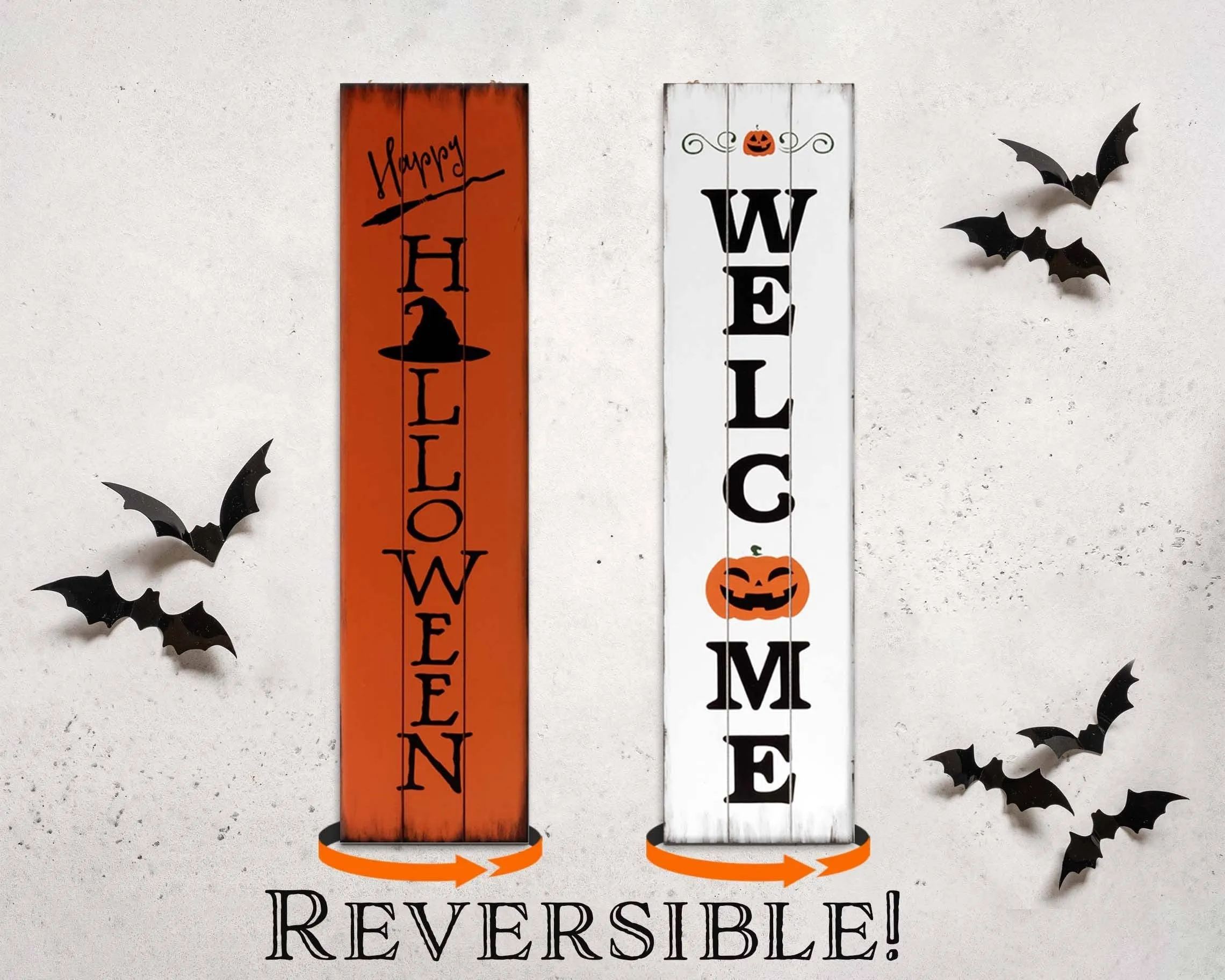 Halloween Sign for Home Decor | Halloween Welcome Sign for Front Door | Halloween Welcome Sign | Reversible Vertical Porch Sign