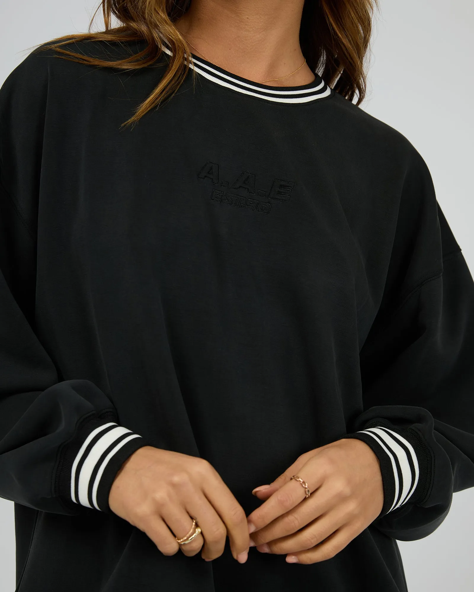 Luxe Active College Crew Sweater Black