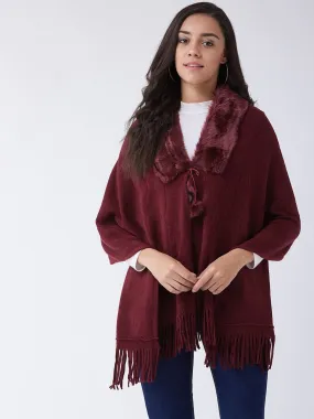 Maroon Faux Fur Cape