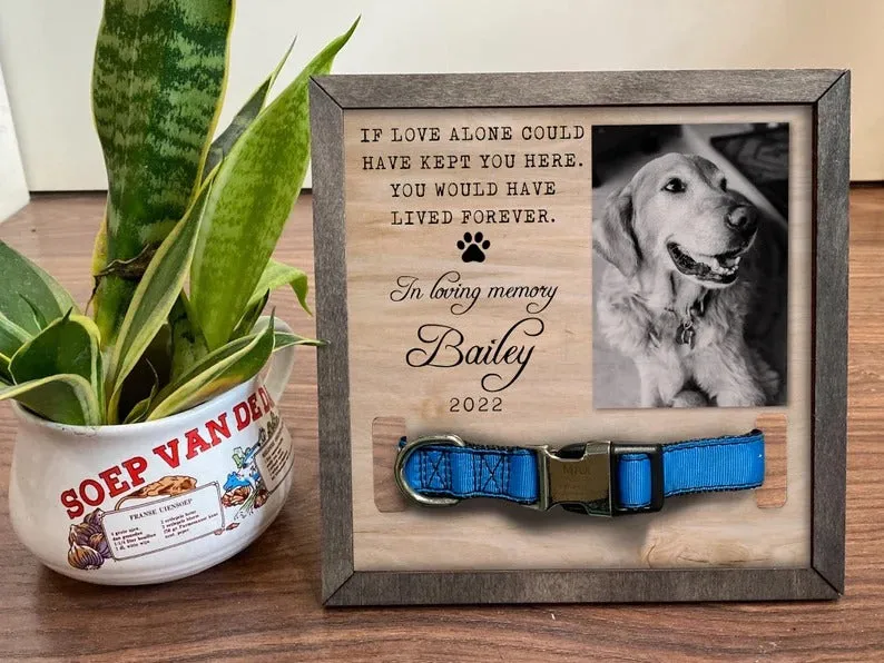 Memorial Pet Collar Frame, Memorial Standing Frame, Black & White Photo