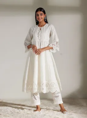 Mulmul Cotton Arris White Anarkali  Kurta