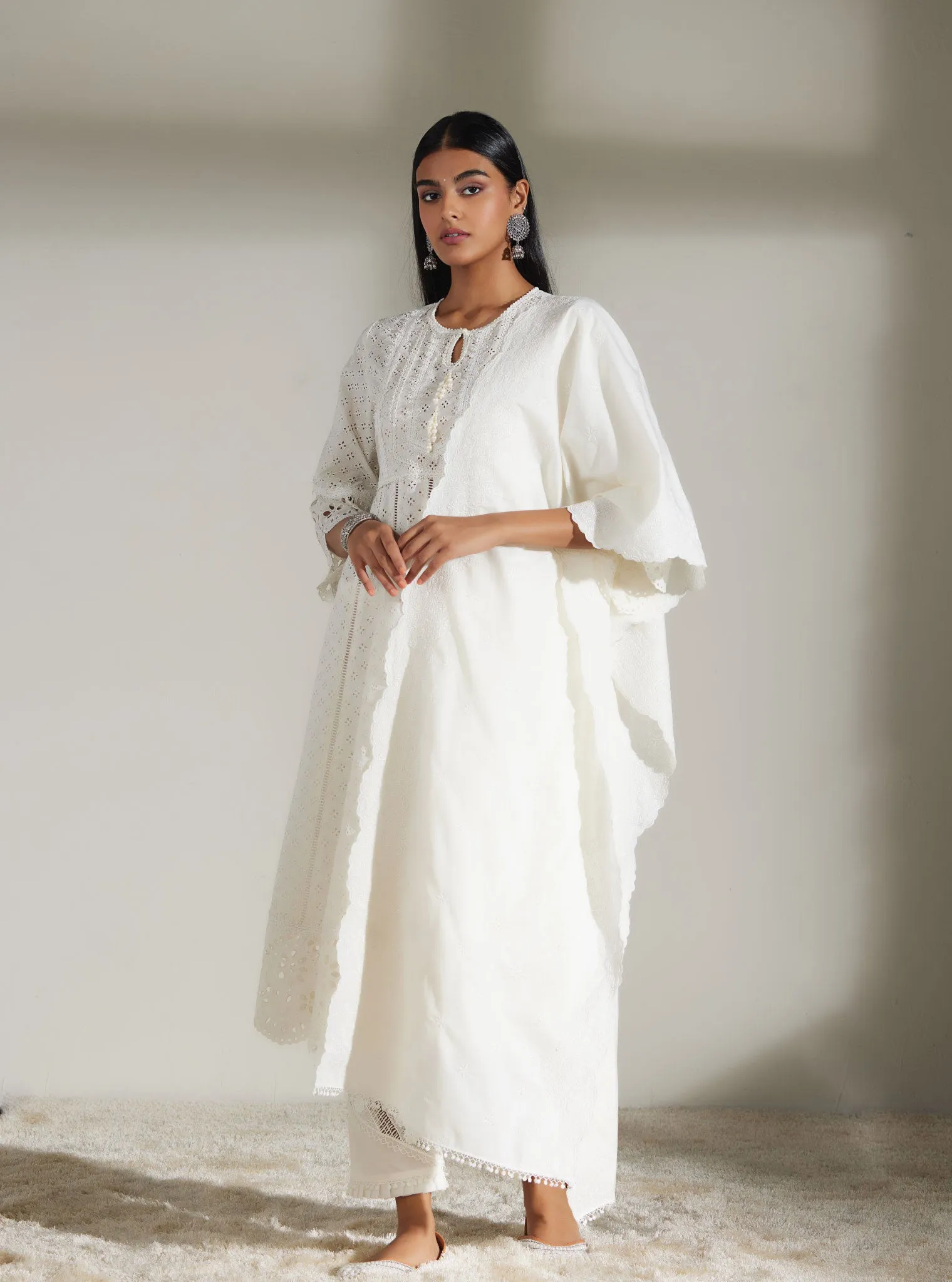 Mulmul Cotton Arris White Anarkali  Kurta