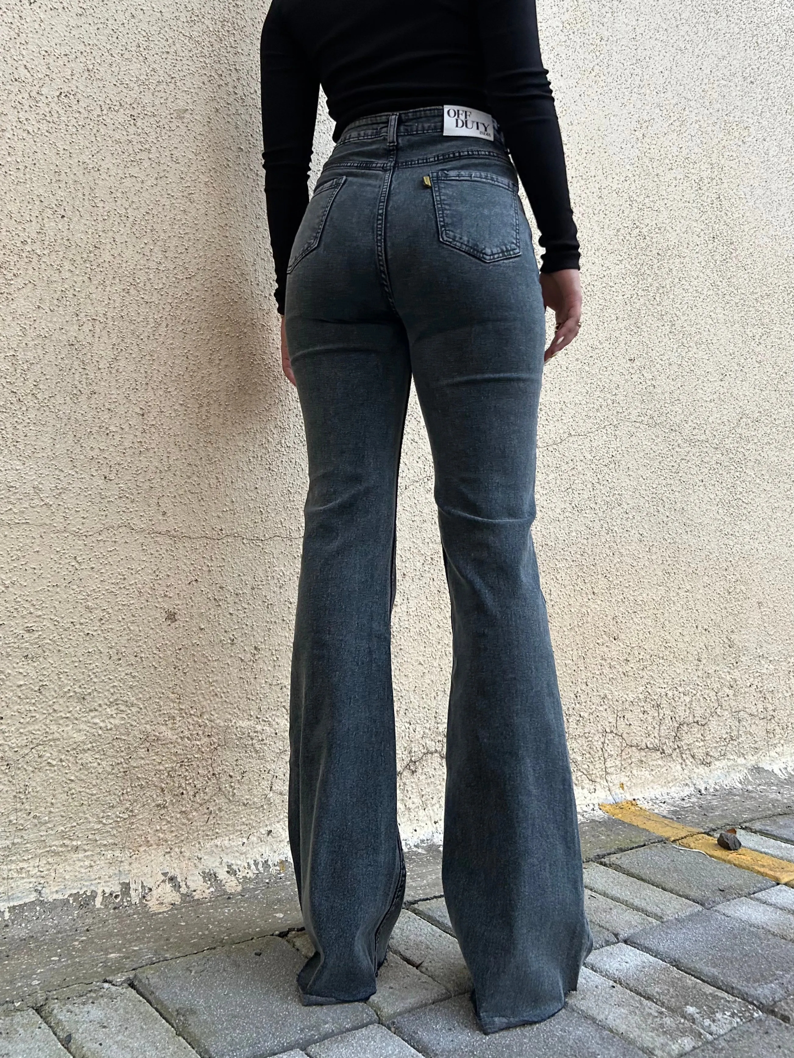 Neutral Grey Bootleg High Rise Jeans