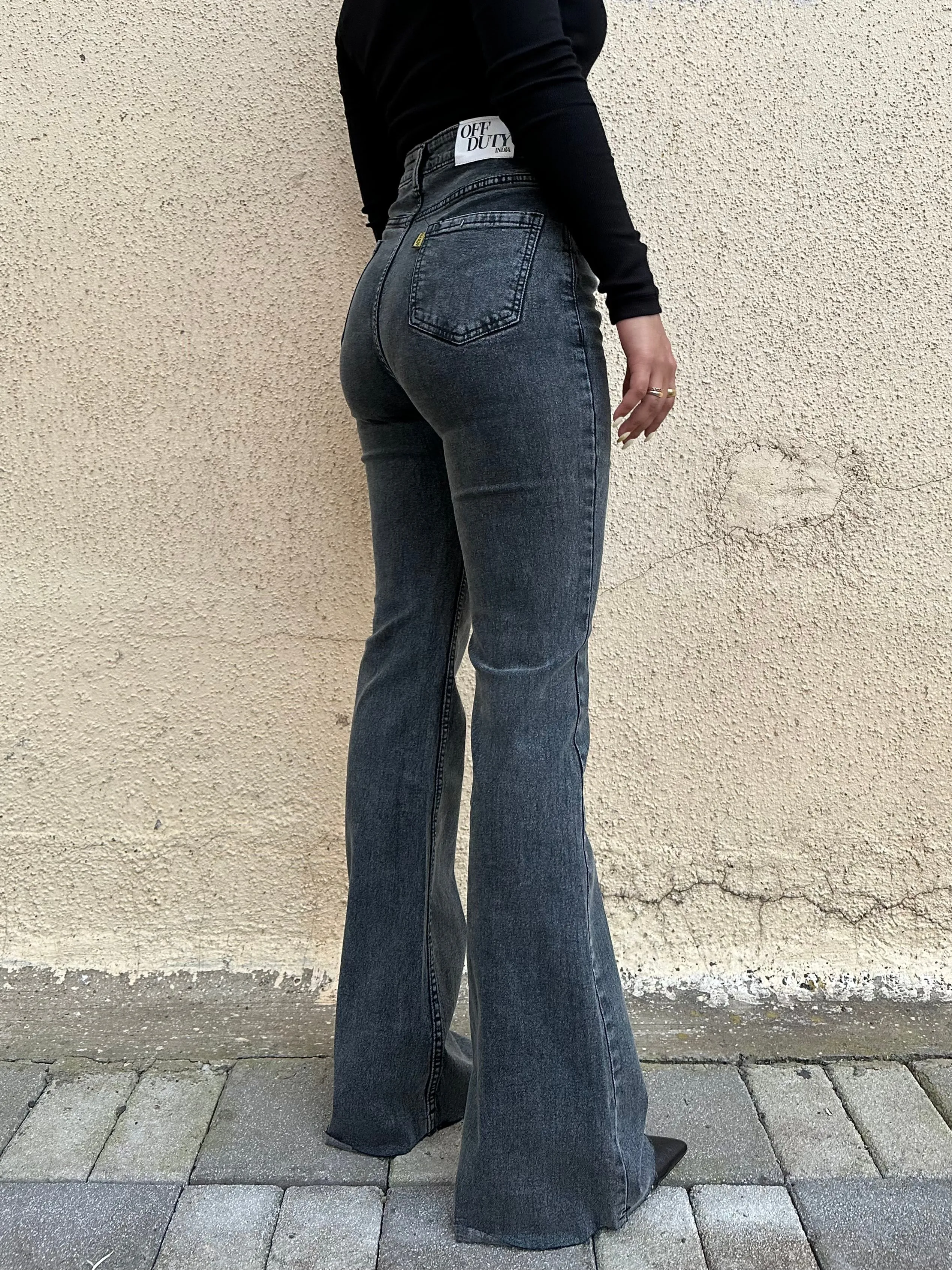 Neutral Grey Bootleg High Rise Jeans