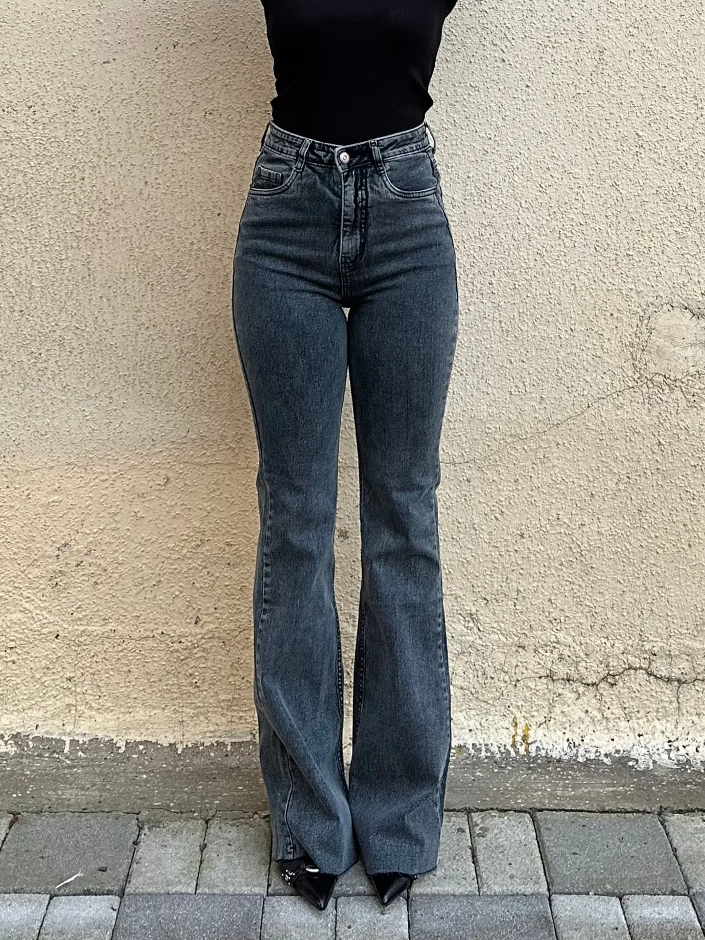 Neutral Grey Bootleg High Rise Jeans