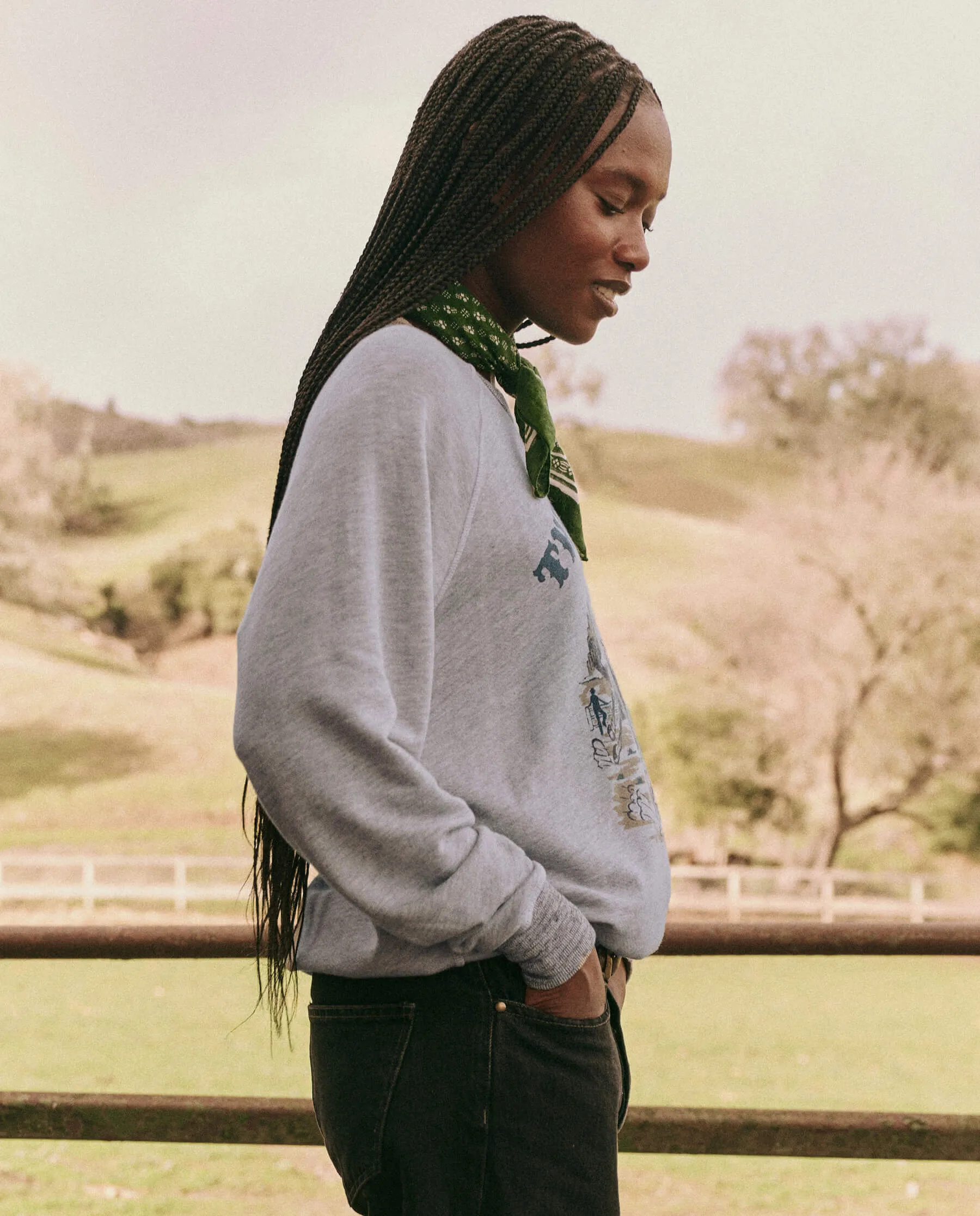 The College Sweatshirt. Graphic -- Soft Heather Grey with  Rodeo Graphic