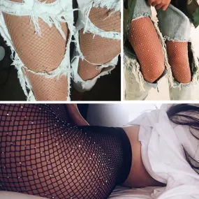 USA Women Crystal Rhinestone Fishnet Elastic Stockings Fish Net Tights Pantyhose