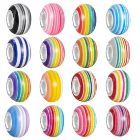 Wholesale 10-200PCS/Pack 14mm Rainbow Stripe Large Hole Resin Beads