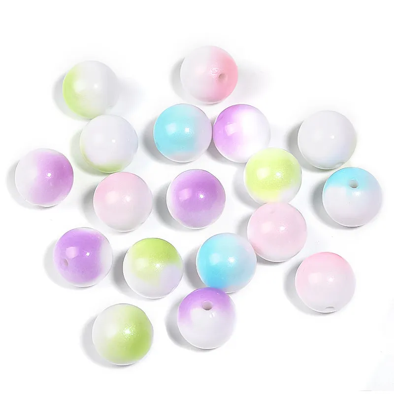 Wholesale 100pcs Acrylic Spray Paint Two-color Round Beads Gradient Straight Hole Beads Diy Beads