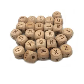 Wholesale 10pcs 1.2cm Hole Beech Wood Dice English Alphabet Wooden Beads