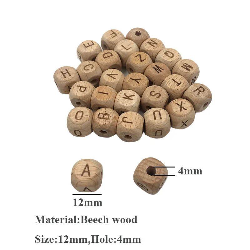 Wholesale 10pcs 1.2cm Hole Beech Wood Dice English Alphabet Wooden Beads