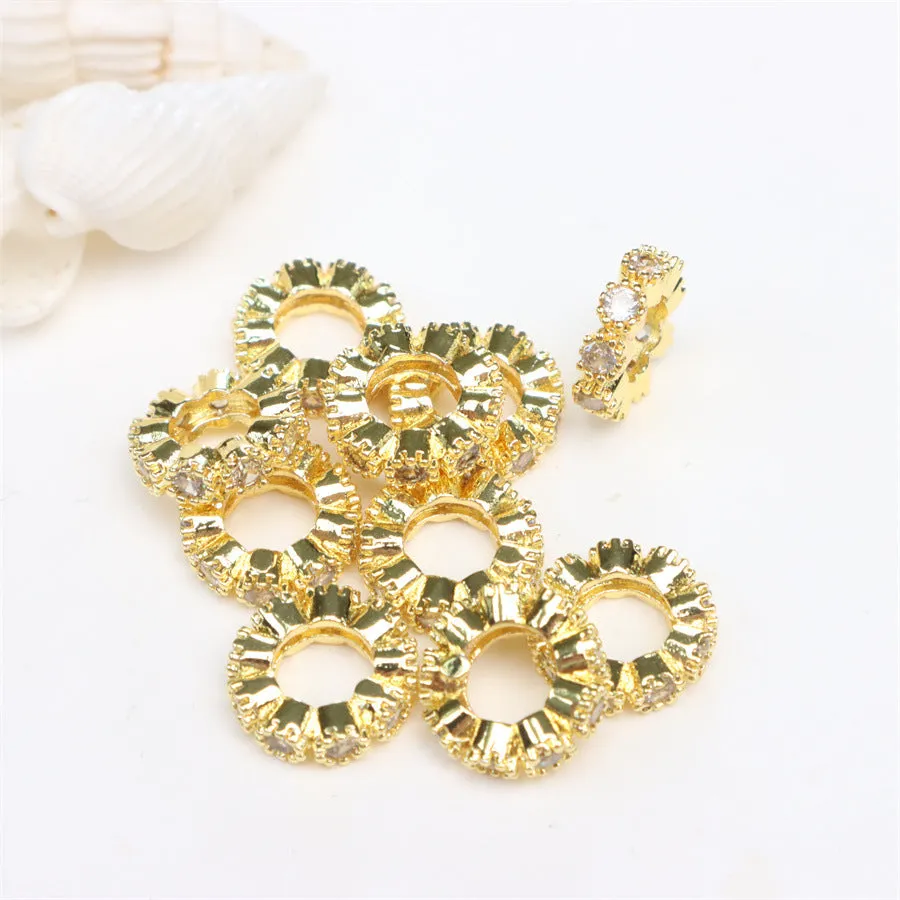 Wholesale 10PCS 14K Gold Color-preserving Diamond Ring Set with Zircon Large Hole Spacer Beads